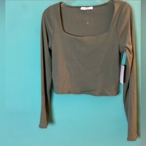 Gaze Square Neck Long Sleeve Crop Top Size Junior Large NWT